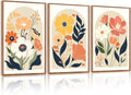 KAIRNE Boho Canvas Wall Art,Abstract Floral Wall Decor,Modern Minimalist Prints Set of 3(16”X24”),Botanical Wall Art Paintings,Bohemian Mid Century Artwork for Living Room Bedroom Office Decor,Framed
