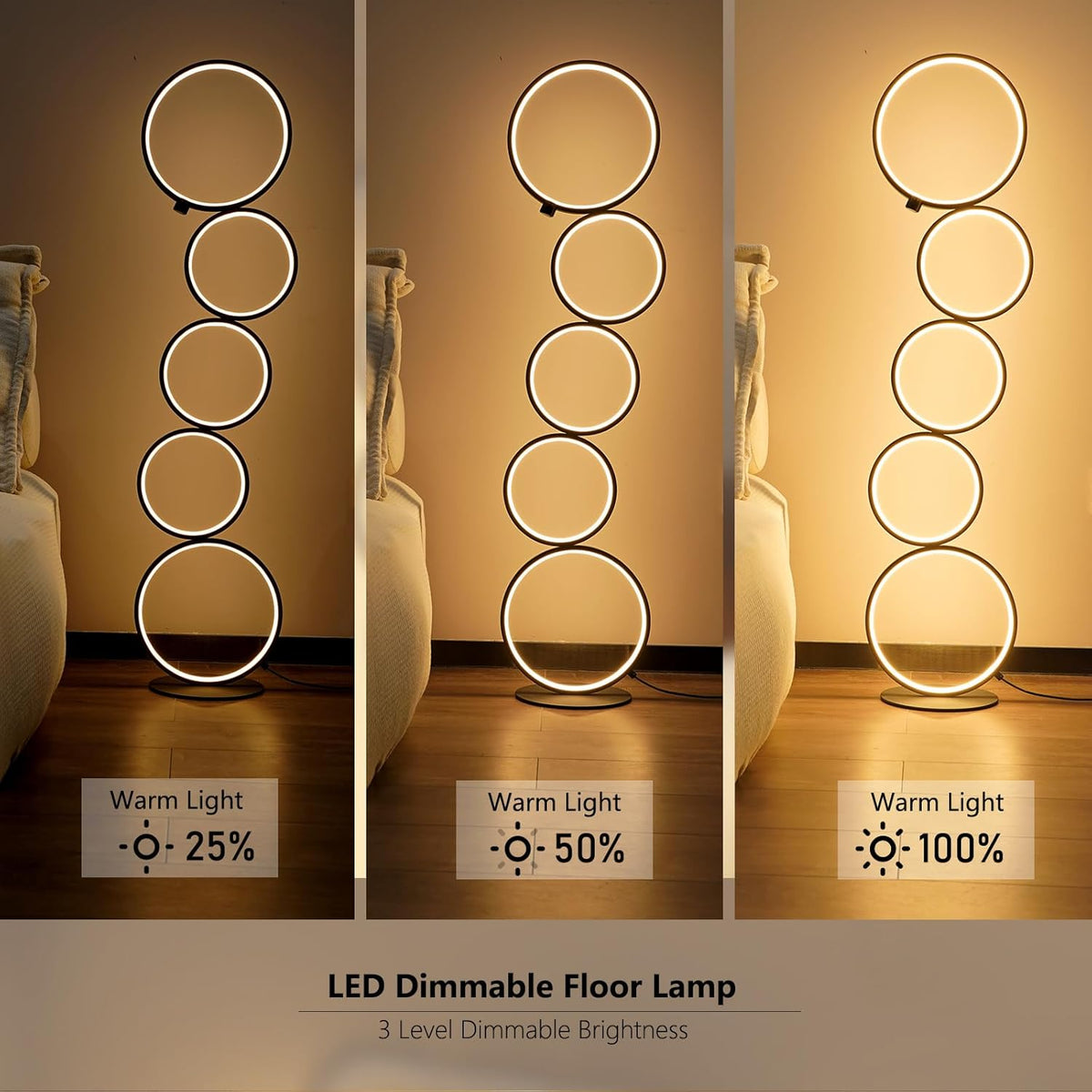 NUÜR 43.3" Modern Floor Lamp, LED Floor Lamp for Living Room, Dimmable, Circle Standing Lamp, Energy-Saving, Unique Lamp for Bedroom, Office, Home