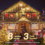Ollny 198 FT 600 LED Outdoor Waterproof Plug in Christmas Tree Lights with 8 Modes Remote Timer, String Lights for House Yard Outside Indoor Xmas Decorations Warm White