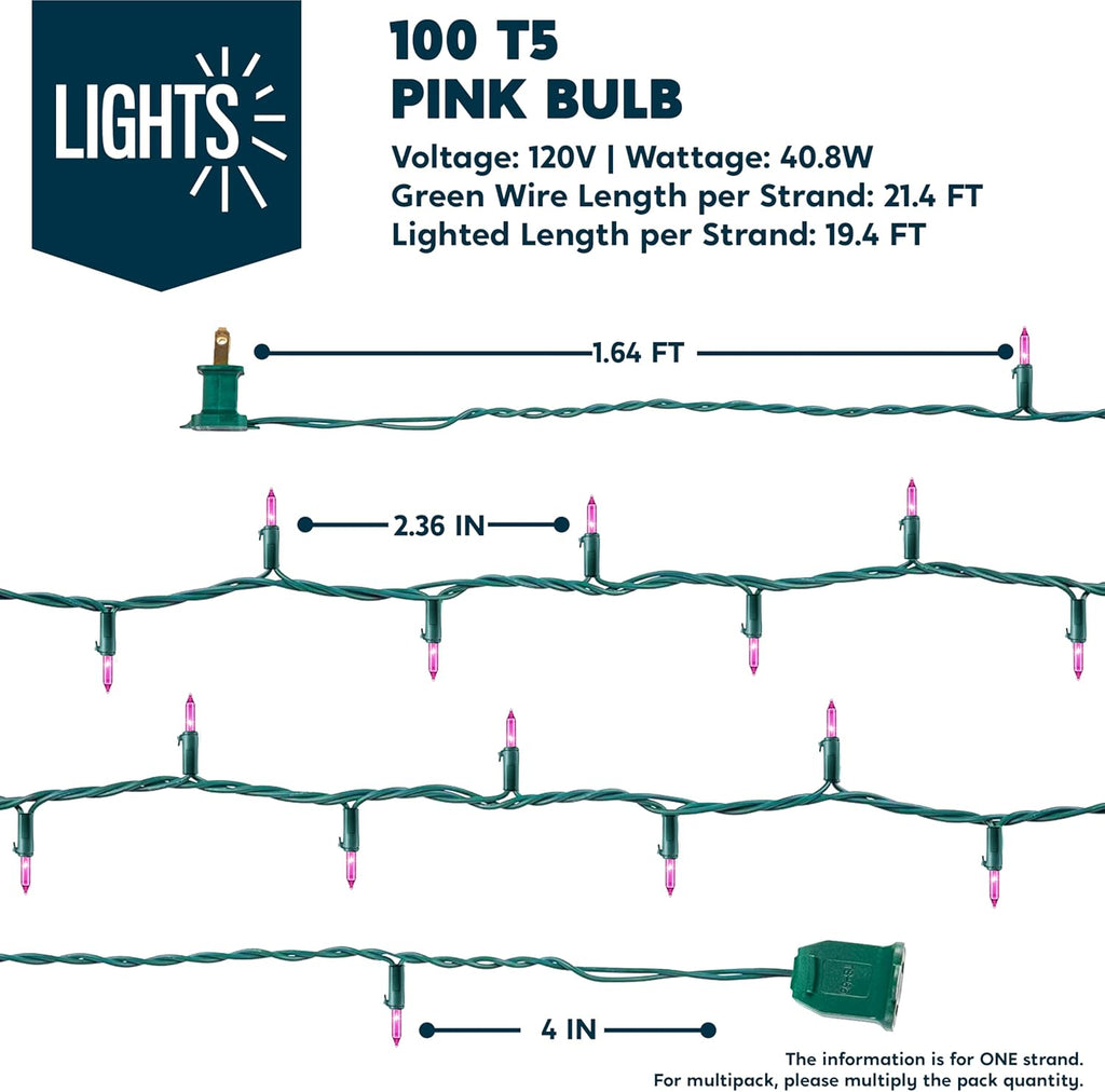 Joiedomi Pink Christmas String Lights,200(2x100) 42.8FT Valentines Day Fairy Tree Lights Plug in for Indoor Outdoor Xmas Valentines Decor Patio Holiday Theme Party Yard House,Green Wire