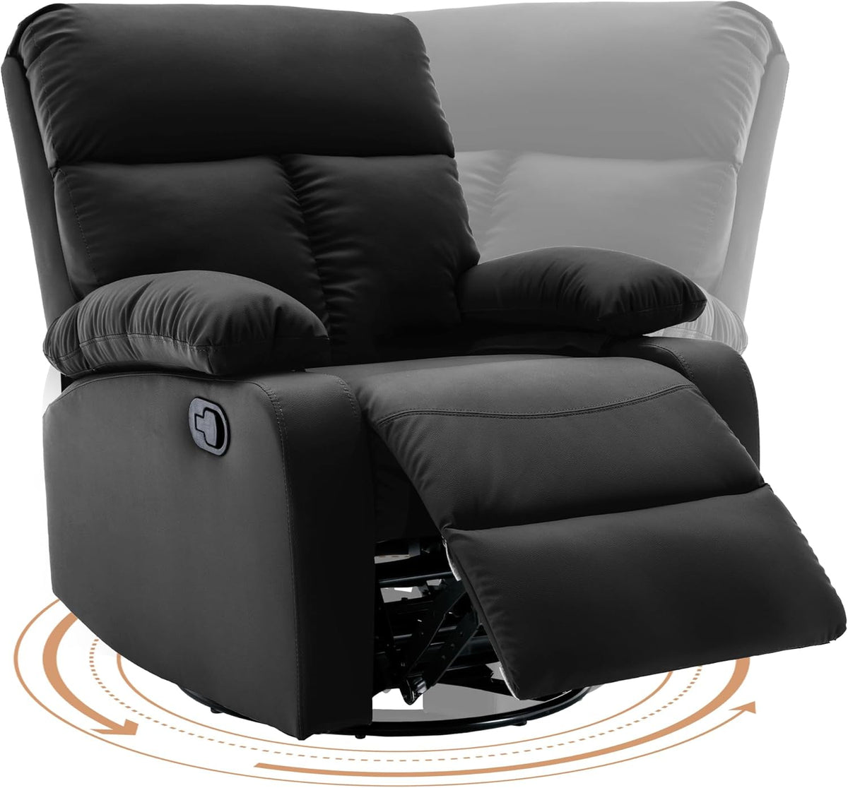 Swivel Rocker Recliner, Rocking Recliners Chair for Small Spaces, Small Rocker Recliner Chair, Nursery Rocking Chairs for Living Room, RV, Nursery, Black