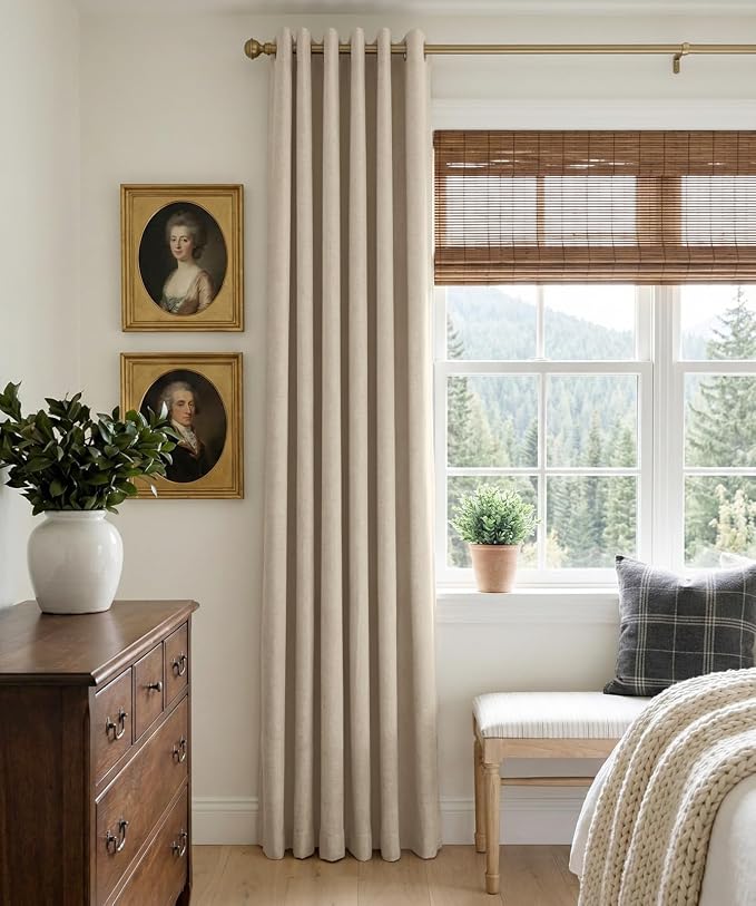 Linen Textured Total Blackout Curtains 84 Inches Long, Natural Flax | 100% - Image 2