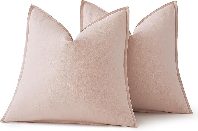 MIULEE Decorative Linen Pillow Covers 18x18 Inch Light Pink | Boho Farmhouse​ - Image 6