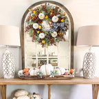 WANNA-CUL 24 inch Large Farmhouse Fall Wreath Decor for Front Door with White Pumpkin,Cotton,Lamb's Ear and Eucalyptus Leaves,Harvest Door Wreath for Autumn or Thanksgiving Decorations