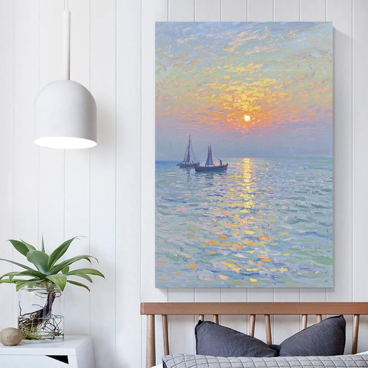 Coastal sailboat scenery poster art decor ocean nautical room decor beautiful sailboat seascape decor suitable for beach villa