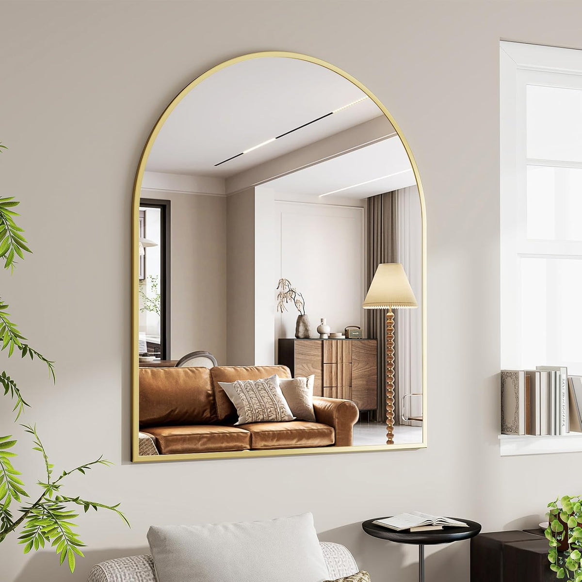 BEAUTYPEAK 36"x48" Arch Bathroom Mirror, Wall Mounted Vanity Metal Frame Mirror for Bedroom, Entryway, Living Room, Gold