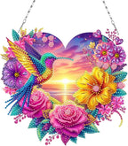 Flowers Hummingbird Diamond Art Kits,5D Diamond Hanging Ornament Kits,DIY Special Shaped Diamond Dot Kits,Home Porch Crystal Hanging Pendant Ornament (Colorful2)