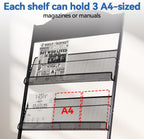 Floor-Standing Magazine Rack, 4-Layer Brochure Display Stand Tiered Design Magazine Stand Detachable Magazine Display with Casters for Exhibitions, Shopping Malls, Hospitals, Offices