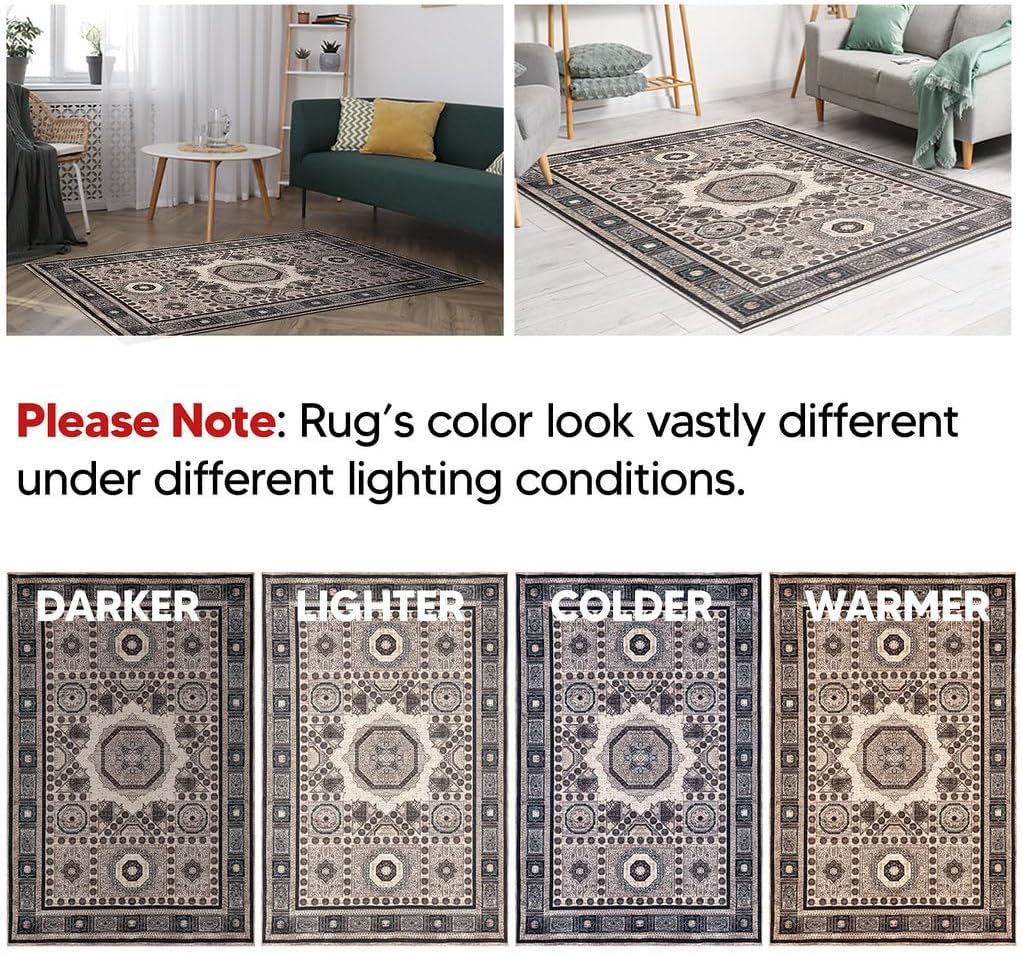 Keen Home Design 6x9 Rug - Machine Washable Area Rug with Non-Slip Backing, Ideal for Living Room, Dining Room, Bedroom - Vintage, Easy Clean, Durable, Low Pile Rug - (6' x 9')