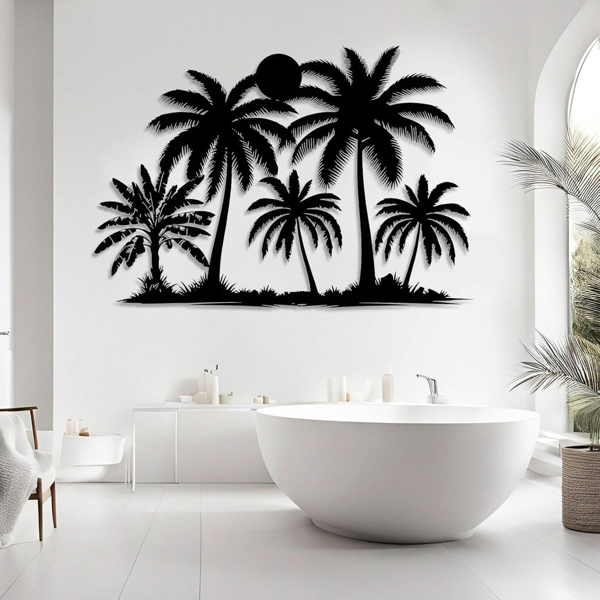 Tuglona Metal Palm Tree with Sunset Wall Decor, Tropical Palm Tree Metal Wall Art, Tropical Wall Decor, Sun Wall Art, Beach Wall Decoration, Coastal Trees Wall Hanging (Gold, 48"x33"/121x84cm)