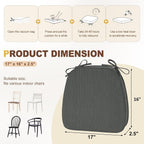 downluxe Chair Cushions for Dining Chairs, Waterproof Kitchen Chair Pads, Non-Slip Dining Seat Cushion with Ties, 17" x 16" x 2.5", Dark Grey, 4 Pack