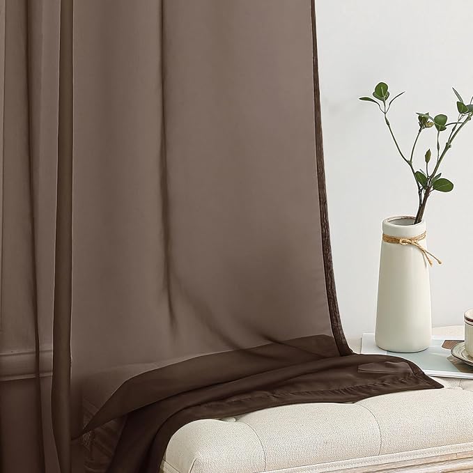 MIULEE Chocolate Brown Sheer Curtains 54 X 90 Inches, 2 Panels | Voile Drapes - Image 4