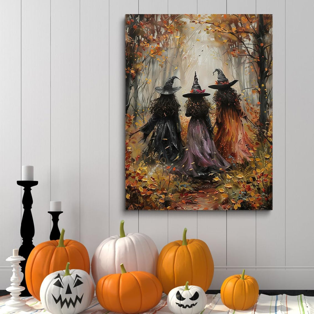 Generic Vintage Three Witches In The Forest Painting Witch Print Witchy Canvas Print Halloween Wall Art Halloween Decor Witch Poster Dark Academia Gothic Room Decor for Dorm Bedroom 24x36in Unframed
