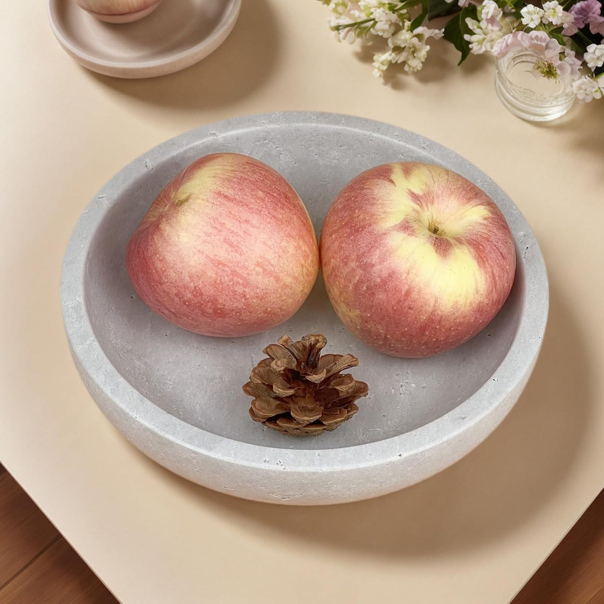 Travertine Decorative Bowls for Home Decor, Fruit Bowl for Kitchen Counter, Keys Bowl for Entryway Table, Large Candy Serving Bowl for Table Centerpiece Office Modern Home Decor (Light Gray)
