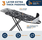 Ironing Board 43x13, Compact Iron Board Full Size with Heavy Duty Iron Rest, Thick Padded Cover, Adjustable Height, Sturdy Lightweight Steel Legs, Black