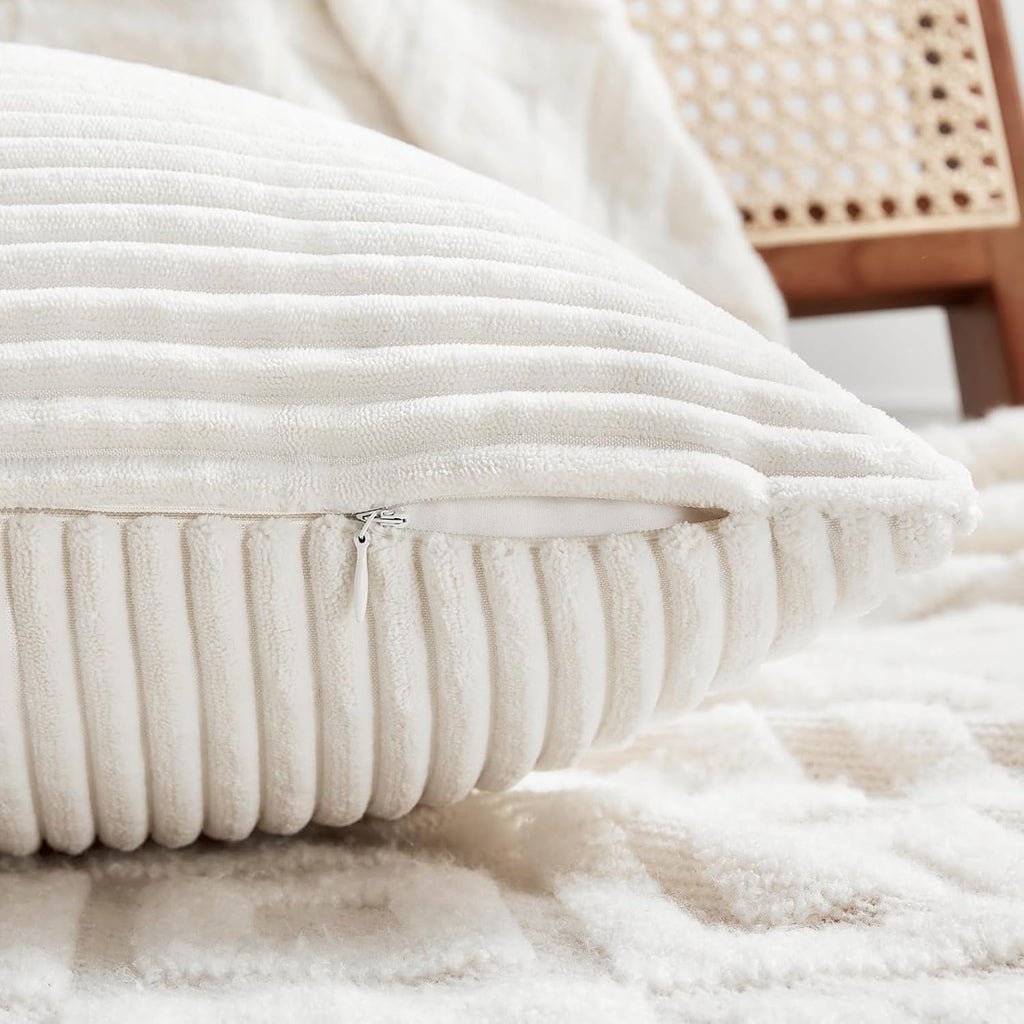 Fancy Homi 2 Packs Cream White Euro Decorative Throw Pillow Covers 28x28 Inch for Couch Bed Sofa, Farmhouse Boho Home Decor, Soft Corss Corduroy Patchwork Textured Square Cushion Case 71x71 cm