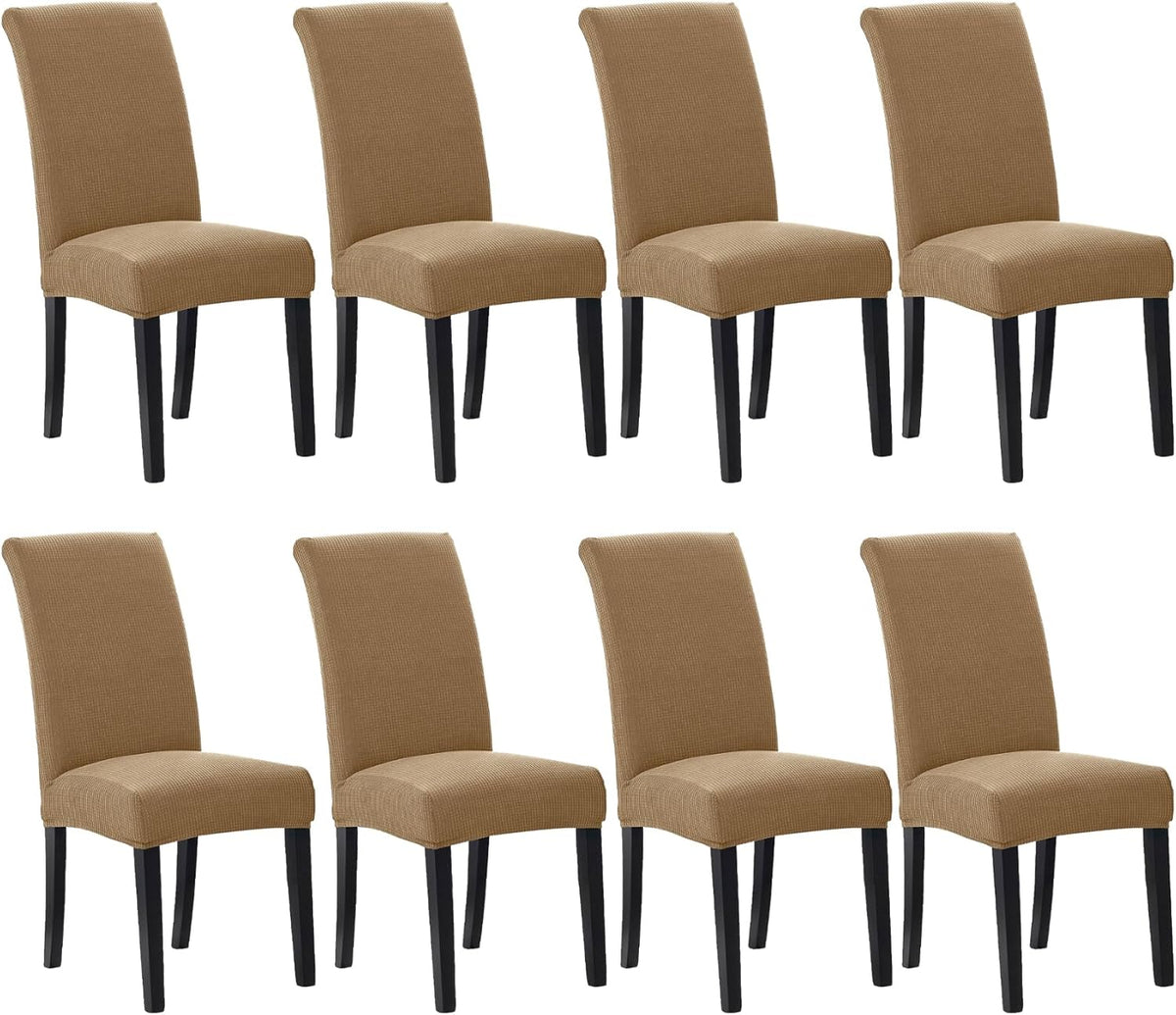 Howhic Stretch Chair Covers for Dining Room Set of 8, Removable Washable Dining Room Chair Covers, Dining Chair Slipcovers Seat Protector, Great Decor for Home and Banquet (Tan, 8 Pack)