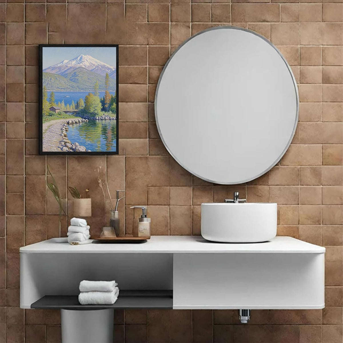 Color harmony mountain scenery blue sky lake wall painting suitable for living room natural scenery painting suitable for bedroom home decoration