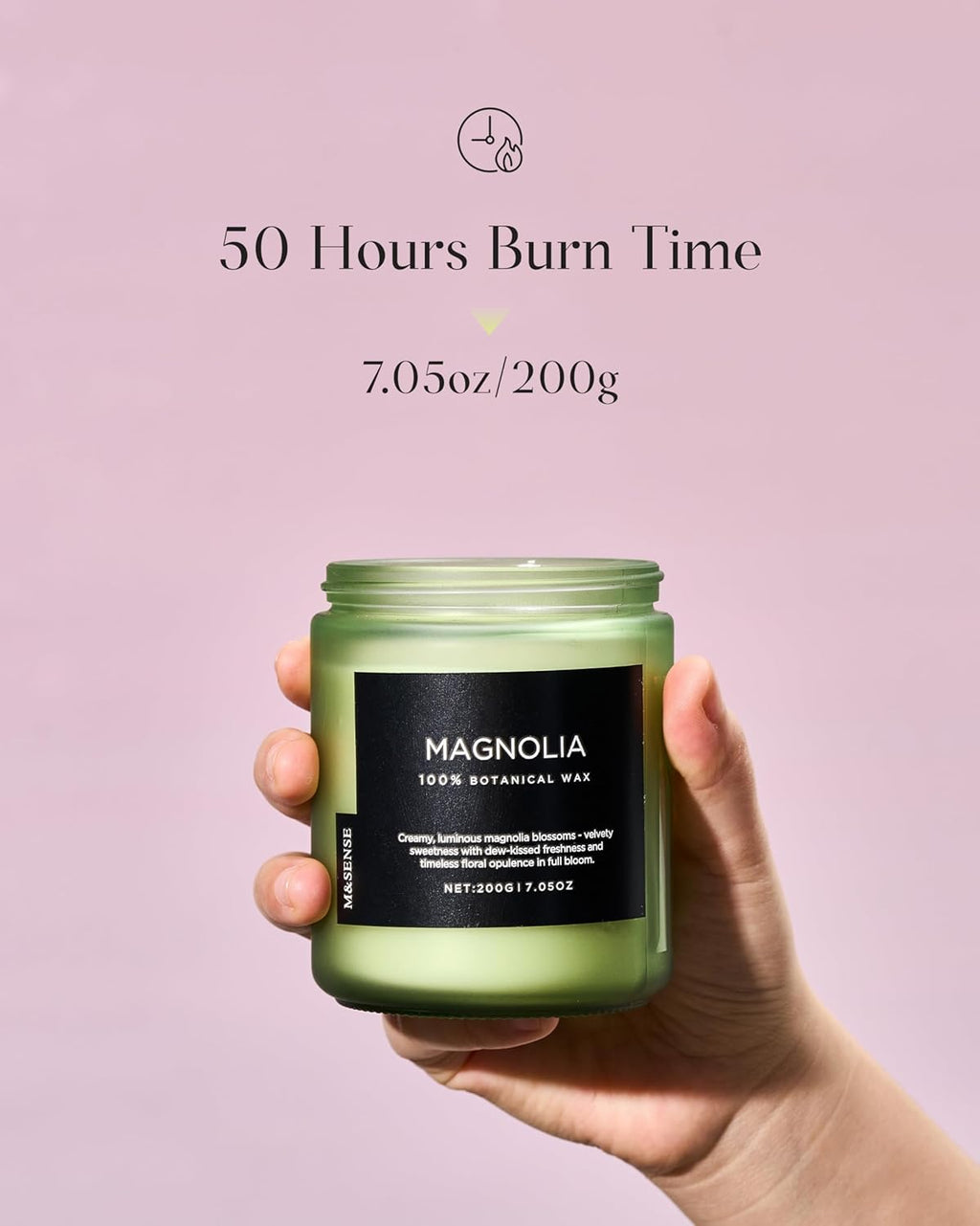 M&SENSE Magnolia Jasmine Scented Candle, 7.05oz 50 Hours Long Lasting Clean Non Toxic All Natural Soy Wax Candle for Relaxing & Stress Relief, 2 Wick Spring Fragrance Gifts for Home Decor