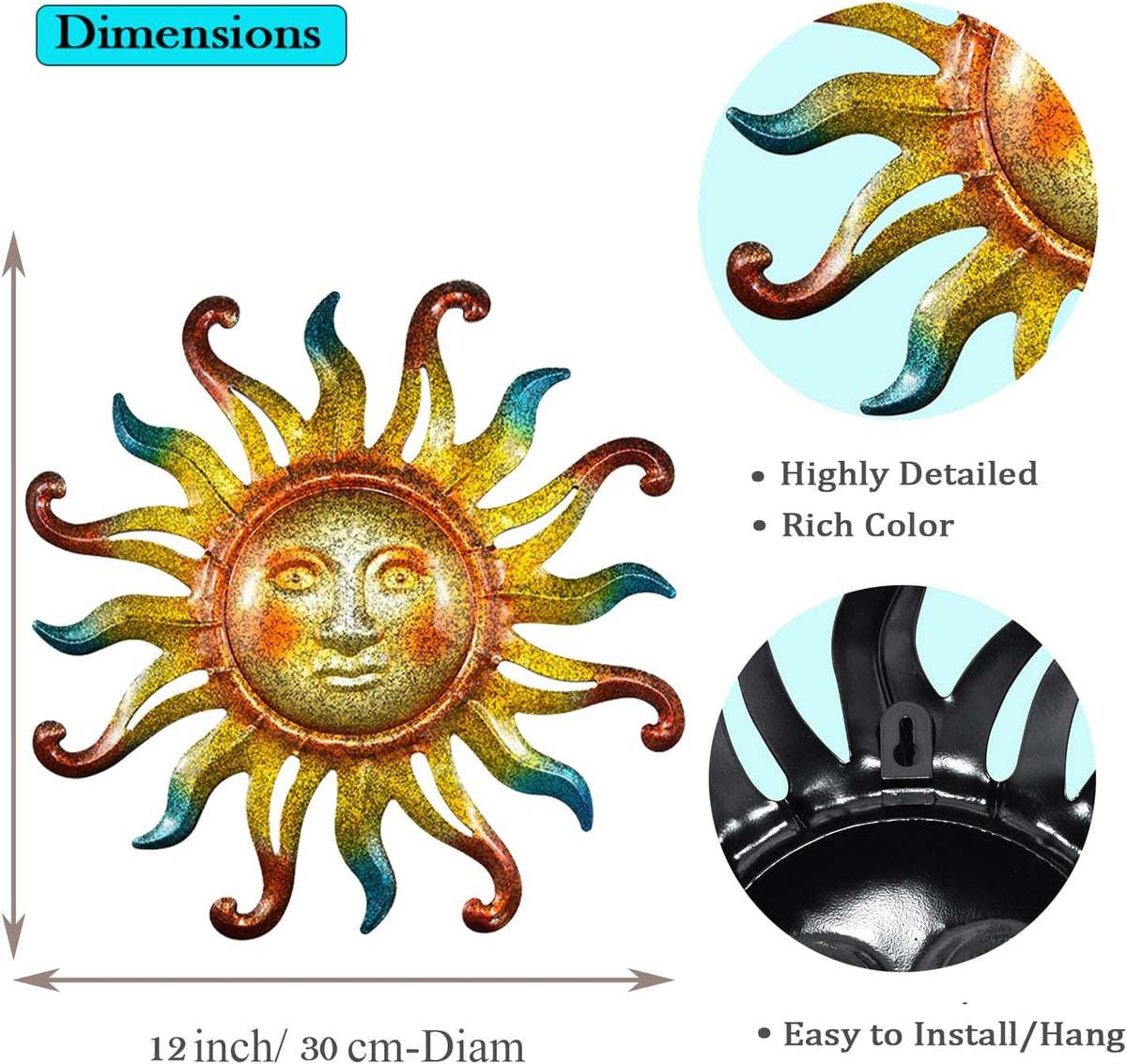 MACLARONX Metal Sun Wall Decor, Sun Face for Outdoor Garden Fence Yard Art Porch Door Patio Living Room Home Decorations Farmhouse Indoor Gift for Housewarming, Y1