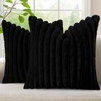 decorUhome Fall Faux Fur Throw Pillow Covers 18x18 Set of 2 Black | Decorative by decorUhome