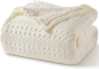 PHF 100% Cotton Waffle Weave Blanket King Size, Soft Lightweight Breathable Cozy Summer Blankets for Bed, Luxury Aesthetic Woven Bedding for Home Decor, 108"x90", Ivory