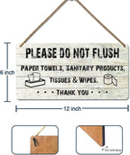 Do Not Flush Sign for Bathroom Toilet Signs Please Do Not Flush Paper Towels, Sanitary Products, Tissues & Wipes Vintage Bathroom Wooden Signs for Home Decor Funny Toilet Restroom Sign 12x6 Inch