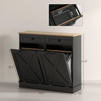 HOMCOM Tilt Out Laundry Hamper Cabinet with 2 Removable Baskets, Freestanding Bathroom Storage Cabinet with 2 Drawers, Trash Can Cabinet for Living Room, Laundry Room, Black