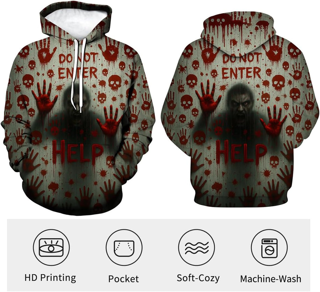 LAOLIUSN Novelty Long Sleeve Hoodie Funny Fashion Bloody Sweatshirts