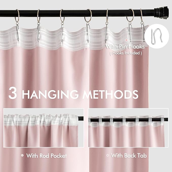 MIULEE Light Pink Back Tab Blackout Curtains 52x84 Inch Length 2 Panels Set | - Image 3