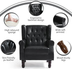 High Back Accent Chair,Upholstered Faux Leather Wingback Armchair with Solid Wood Legs for Small Spaces,Comfy Single Sofa Chair for Living Room,Bedroom,Office-Black