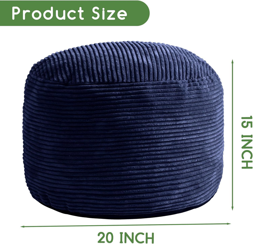 HIGOGOGO Round Stuffed Pouf Ottoman, Corduroy Poufs with Foam Chunk Filling, Furry and Fluffy Pouf Foot Stool Storage Ottoman, 20 X 15 Floor Poufs Foot Rest for Living Room, Navy