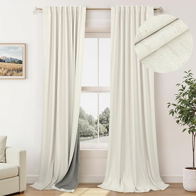 Neutral Blackout Curtains 132 Inches Long Elegant Villa Cottage Cabin 12 Foot by Pitalk