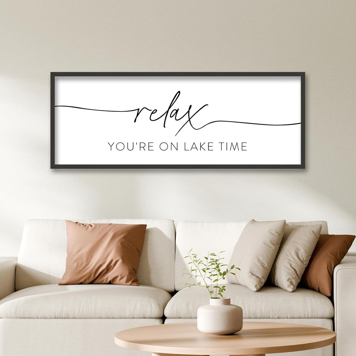 SRSZHIYUE Relax You're On Lake Time Wall Decor Above Bed Sign 40"×15" for Lake House Bedroom Over Bed Large Wood Framed Hanging Art (Black)