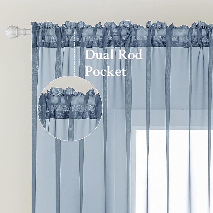 MIULEE Dusty Blue Sheer Curtains 84 Inches Long 2 Panels, 54 X 84 Inches | - Image 2