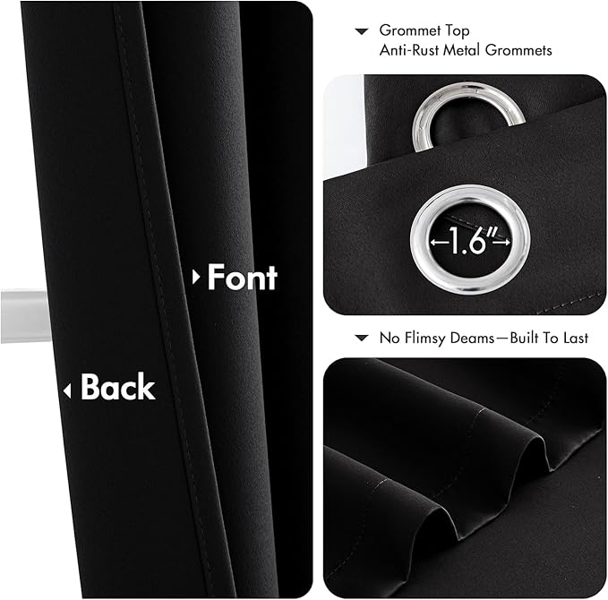 MIULEE Blackout Curtains for Bedroom 2 Panels 34 x 54 Inch Long Black | Thermal - Image 4