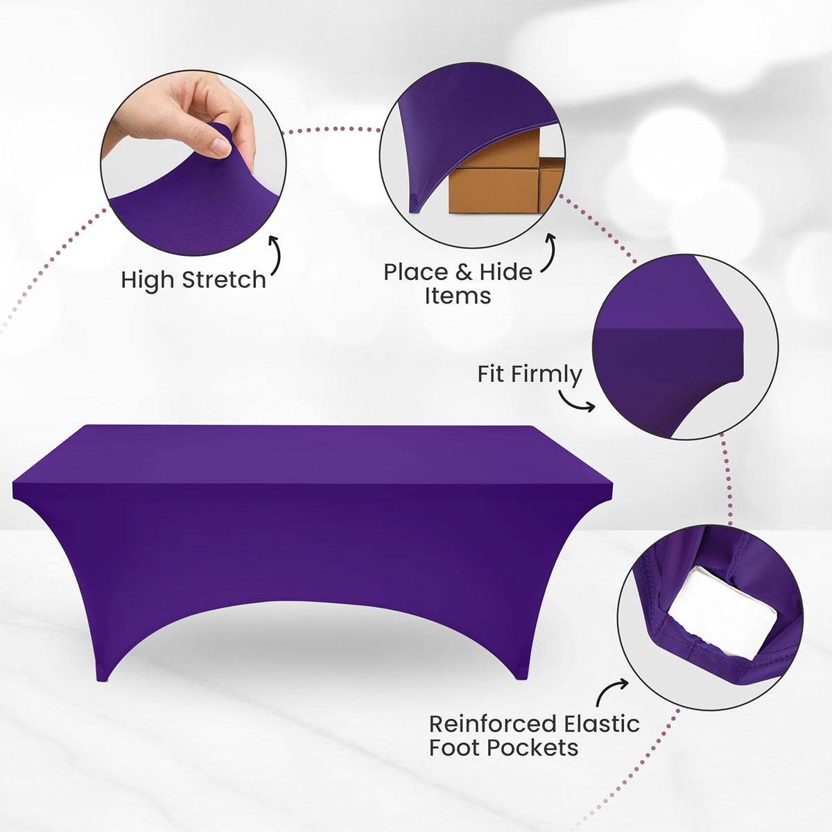 Utopia Kitchen 6ft Spandex Table Cloth Rectangle [2 Pack, Purple] 200GSM Premium Stretch Washable and Wrinkle Resistant Table Cover Fitted for Event, Wedding, Banquet [72Lx30Wx30H Inch]
