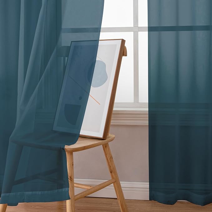 Simplebrand Dusty Blue Sheer Curtains 90 Inches Long 2 Panels, Light Filtering - Image 3