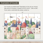 AFZEVEB-Cartoon Watercolor House Nursery Wallpaper Wall murals for Kids Room 136"x96" (Not Peel and Stick)