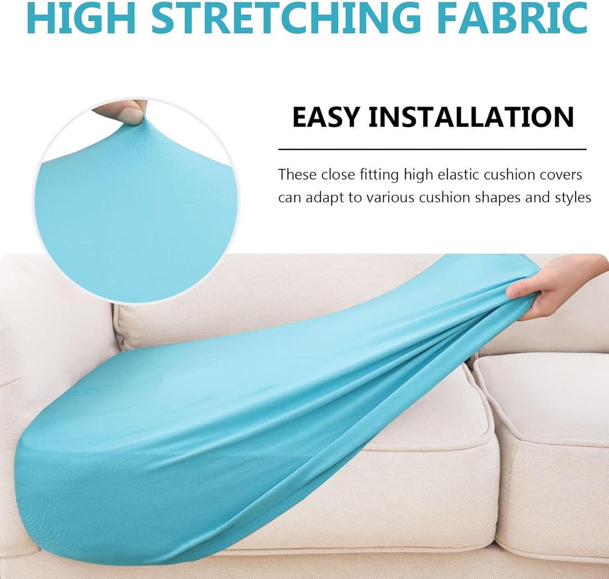 hyha Waterproof Couch Cushion Covers, Stretch Sofa Couch Seat Slipcover for Dog Washable, Non-Slip Waterproof Outdoor Cushion Covers for Patio Furniture Replacement (3 Pieces, Peacock Blue)