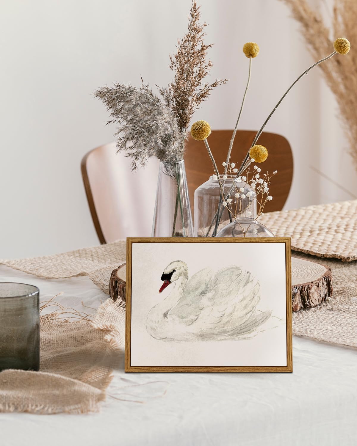 VIYYIEA Framed Canvas Wall Art, White Swan Wall Art for Living Room, Vintage Animal Oil Painting Picture, Aesthetic Home Decor, Bathroom Wall Decor -【Swan】-(10L x 8W)