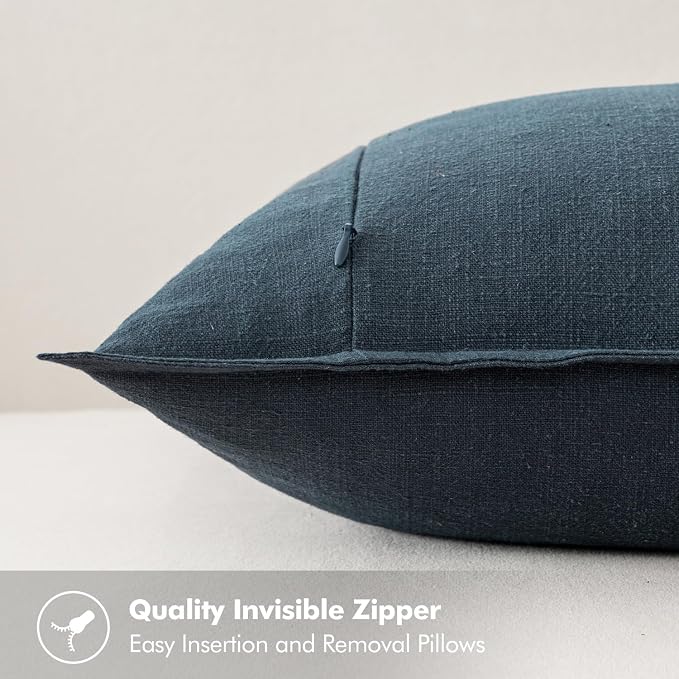 MIULEE Decorative Linen Euro Sham Pillow Covers 24x24 Deep Blue | Boho - Image 3