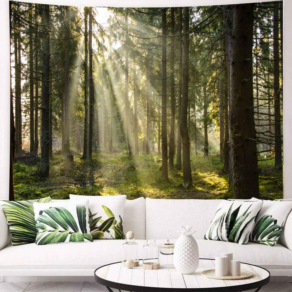 Onivein Forest Tapestry Nature Sunlight Streaming Through Green Trees Wall Hanging for Bedroom Living Room Office Decor 60 x 40 Inches