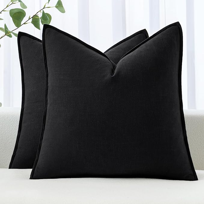 MIULEE Decorative Linen Euro Sham Pillow Covers 26x26 Black | Boho Farmhouse​ by MIULEE