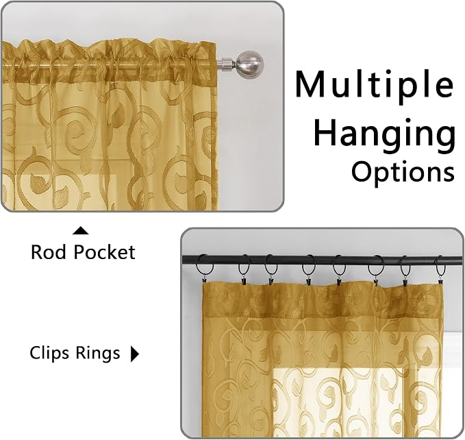 Furman Semi Sheer Curtains 72 Inch Length 2 Panels Set, Jacquard Pattern Rod - Image 4