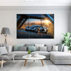 Wall Art for Living Room Black Sports Car Paintings Fantasy Scenery Pictures Contemporary Artwork Printed on Canvas Home Decor Giclee Framed Stretched Ready to Hang Gift - 40 x 20inch x 3 panels