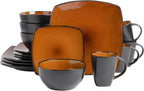 Gibson Elite Soho Lounge Square Reactive Glaze Stoneware Dinnerware Set, Service for 4 (16pc), Amber