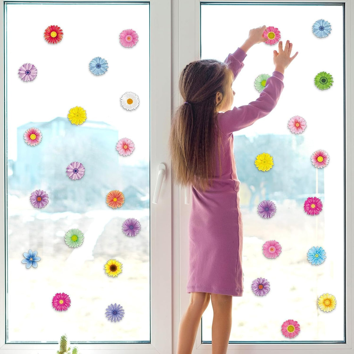 20PCS Spring Grow Flowers Thick Gel Cling Sunflowers Window Gel Cling Decals Sticker Flower Window Decoration for Kids Toddlers Home Airplane Classroom Nursery Spring Party Supplies Removable Reusable