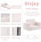 Toddler Chair Sherpa Kids Couch, 2-in-1 Soft Kids Sofa Lounger for Bedroom, Convertible Couch for Girls and Boys, Reading Chair, Beige