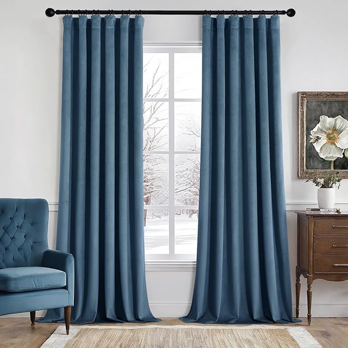 MIULEE Velvet Curtains 50W x 96L 2 Panels Stone Blue Blackout Curtains | Luxury by MIULEE